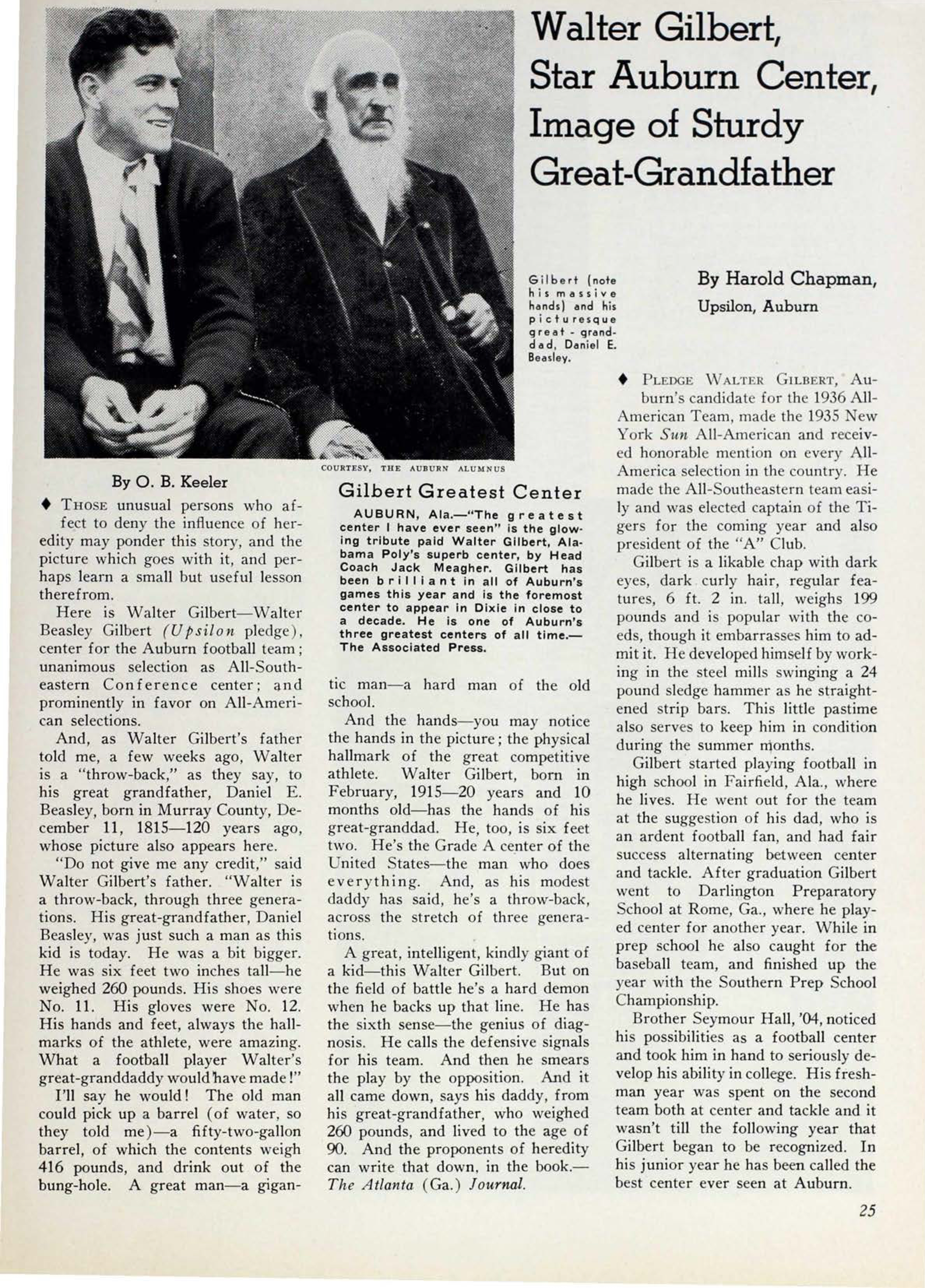 Walter Gilbert Star Auburn Center Image Of Sturdy Great Grandfather